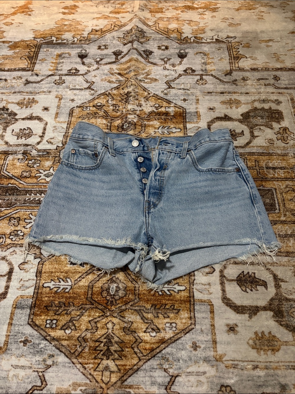 Levi's Light Blue Button-Fly Denim Shorts